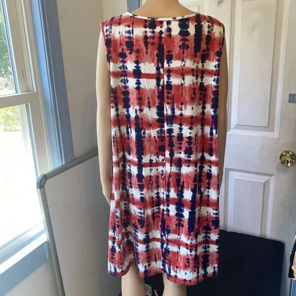Celebrate Together Women’s XL Midi Dress Blue Red White Tie Dye 4th Of July - Picture 5 of 7